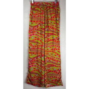 Julie Brown New York Womens Green Pink Psychedelic Wide Leg Pants Size M 1260
